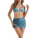 thumbnail image 1 of Conjuntos de bikini halter teñido para mujer, 3 piezas, traje de baño con lazo en la espalda, parte inferior triangular, falda de cobertura, traje de baño X-Small azul, 1 of 5