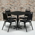 thumbnail image 3 of Flash Furniture Carlton 36'' Square Black Laminate Table Set with X-Base and 4 Black Trapezoidal Back Banquet Chairs, 3 of 15