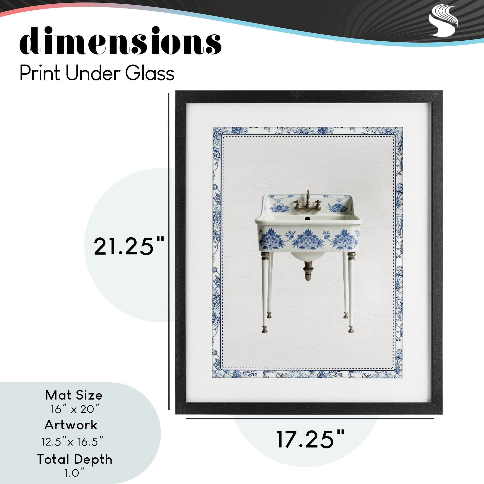 Vintage Chinoiserie Sink Black Framed Print Under Glass, design by Lettered and Lined