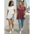 thumbnail image 4 of MOYIKO Women Summer Top Short Puff Sleeve Crewneck Basic T-shirt Burgundy Loose Fit Plain Tee XXL, 4 of 7
