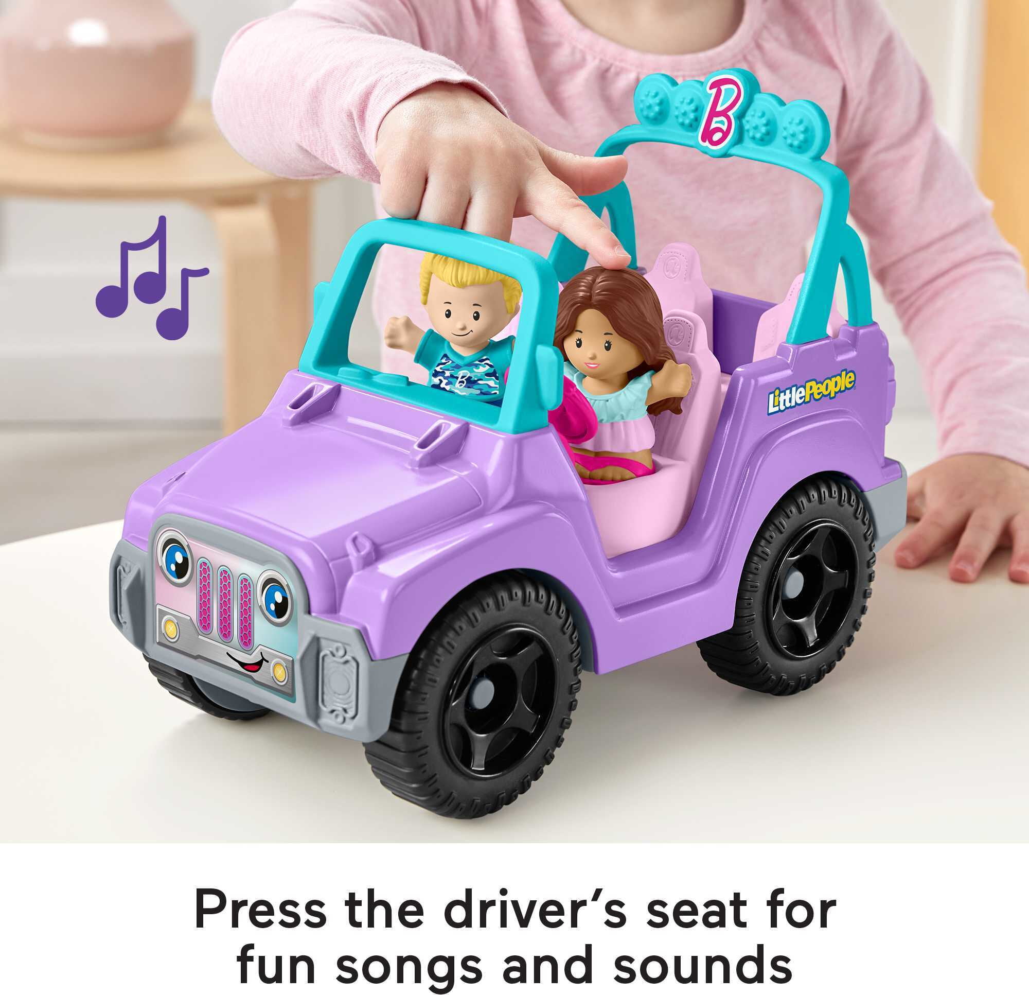 Fisher-Price Little People Barbie Toy Car with Music Sounds and 2 Figures, Beach Cruiser, Toddler Toys - 1