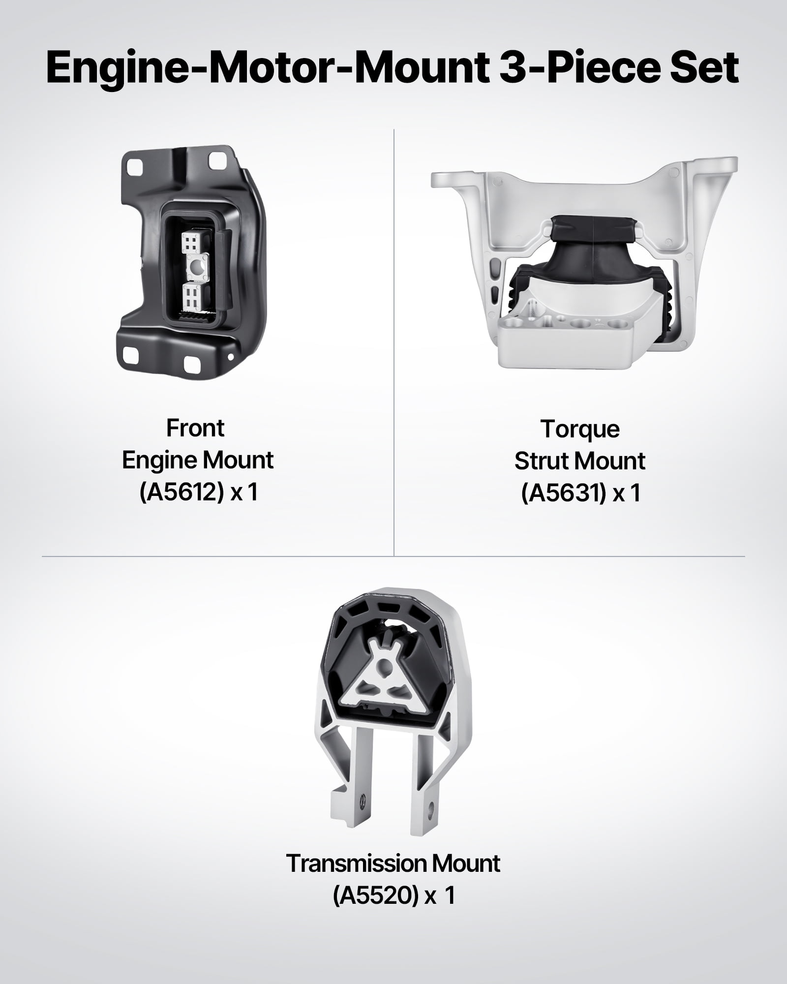 VEVOR Engine and Transmission Motor Mount Kit Replacement, Set of 3, Compatible with 2013–2019 Ford Escape 2.0L L4, Replace OE# A5612, A5631, A5520, Secure Support