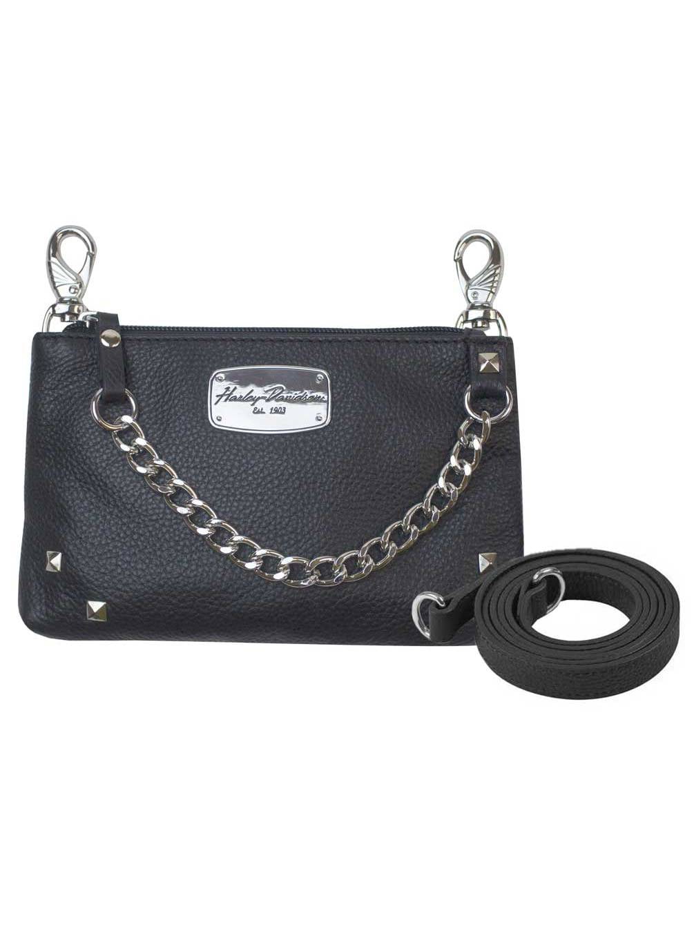 Harley-Davidson Women/'s Chain Gang Leather Hip Bag w// Strap Black CG2364L-BLK