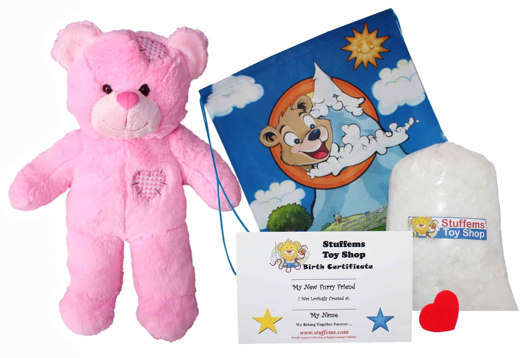 Make Your Own Stuffed Animal 16" "Pink Patches Bear" No Sew Kit