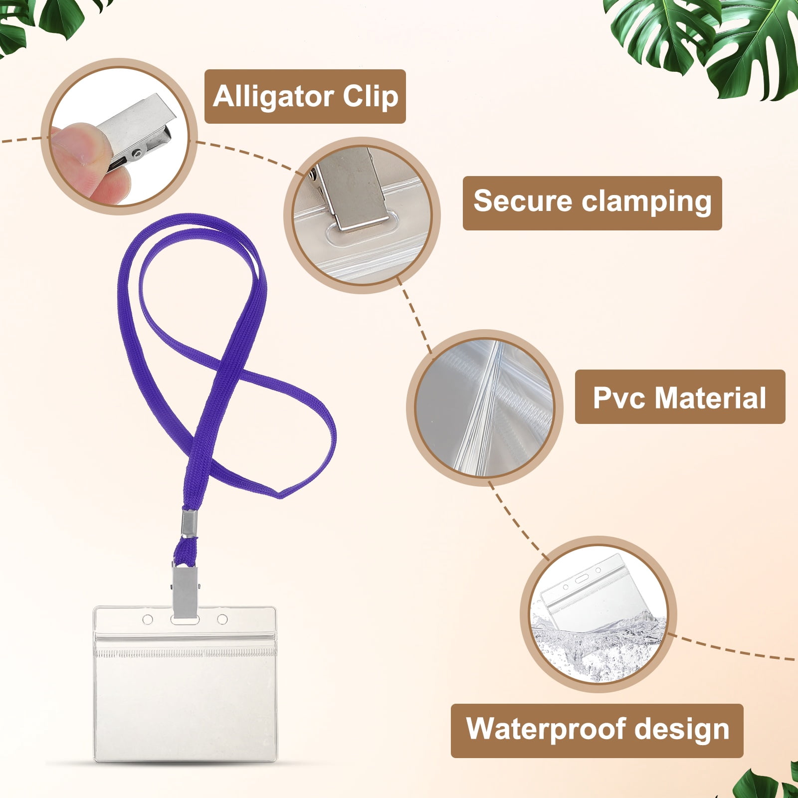 Uxcell 30 Set Name Tag Holders with Lanyard, Plastic Waterproof Horizontal Badge Holder with Alligator Clip Lanyards for ID Badges Office Teacher Events Meetings, Purple(4x2 Inch)