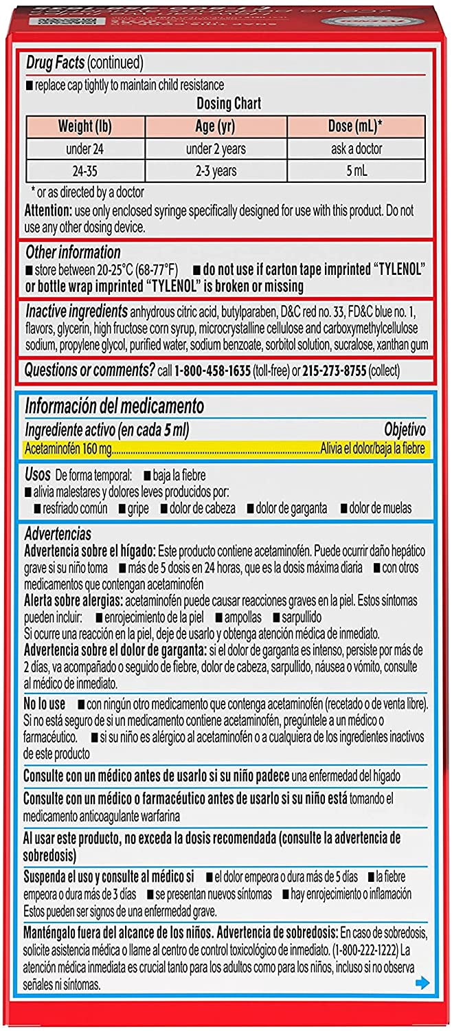 Tylenol Infants Pain + Fever Relief Oral Suspension, Grape, 2 oz, 2-Pack
