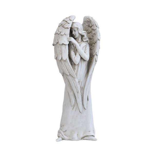 Estatua de ángel rezando a prueba de viento de gran capacidad, estatua de resina de ángel blanco pequeño, escultura conmemorativa de ángel para jardín familiar