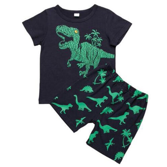 Bysome Toddler Boys Girls Fashion Outfits Set Kids Summer Short Sleeve Dinosaur T Shirts Tops Shorts Outfits Clothes Set For 6-7 Years