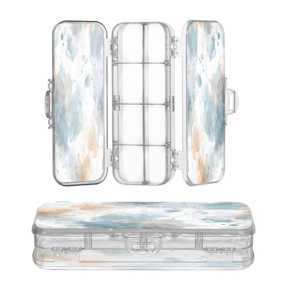 Plastic Pencil Box Large Capacity Pencil Boxes Clear Boxes with Snap-Tight Lid Stylish Office Supplies Storage Organizer Box Watercolor Ink Splashes Pattern