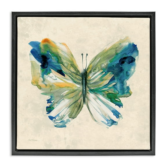 Stupell Industries Vivid Abstract Butterfly Wings Animals Painting Black Floater Framed Canvas Art Print Wall Art, 18 x 18