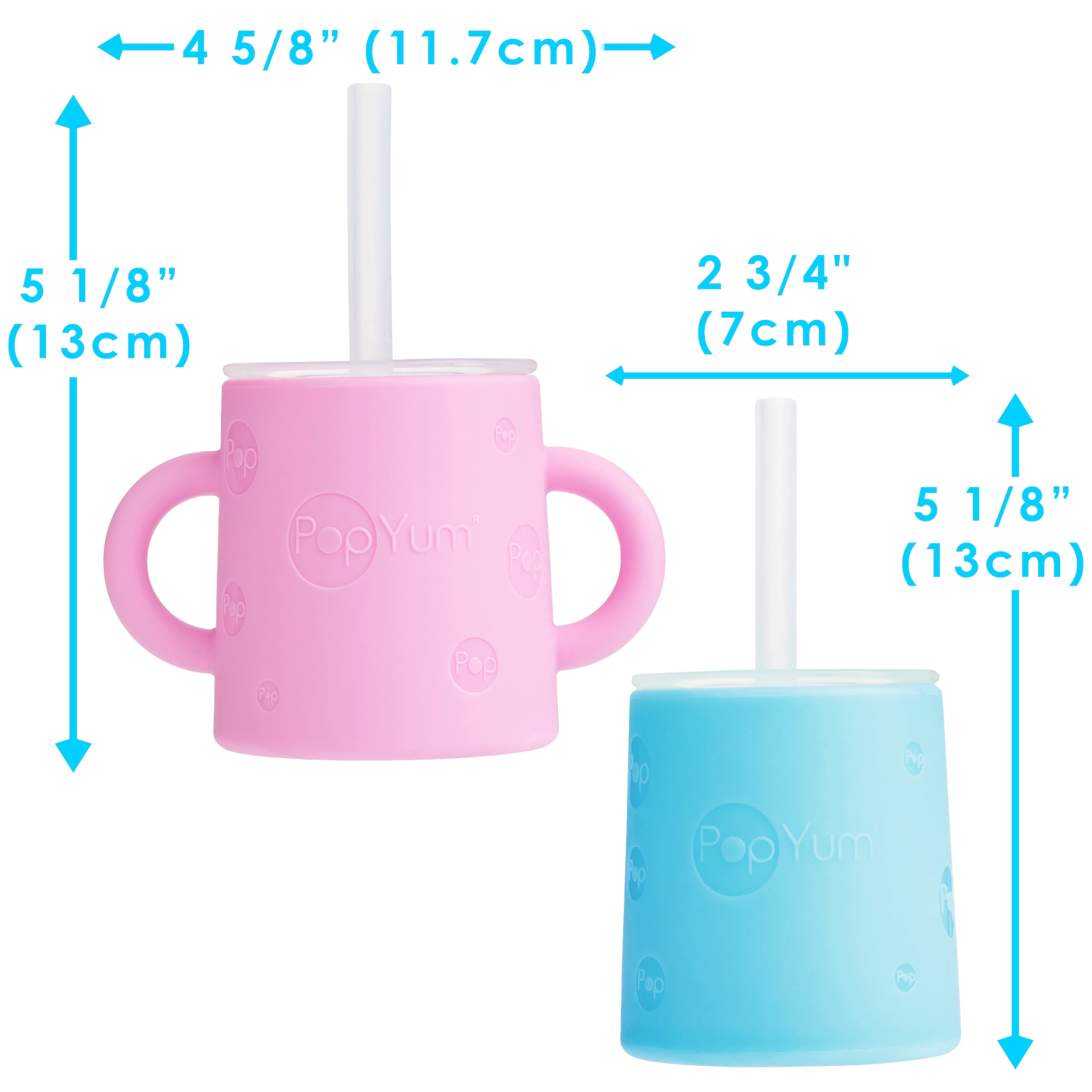 PopYum  Silicone Training Cup with Straw and Lid, 2-Pack Pink/Blue