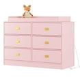 thumbnail image 2 of Huloretions Baby Dresser,Dresser for Baby Nursery,Baby Changing Table Dresser with 6 Drawers,Children's Bedroom Dresser with Power Outlets,Changing Pad & Removable Top, 2 of 8