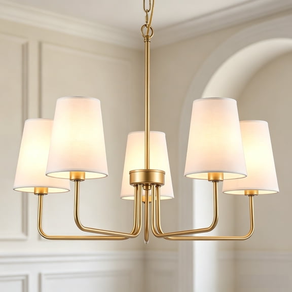 Gold Chandelier 5-Light Farmhouse Chandelier for Dining Room Industrial Dining Kitchen Light Fixture Over Table Ceiling Chandelier for Bedroom Living Room Foyer Entryway