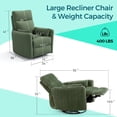 thumbnail image 3 of LINSY HOME Power Recliner Chair with USB Ports - 34" Swivel Accent Chair with Comfortable Arms and Back for Living Room and Bedroom, Green Corduroy, 3 of 8