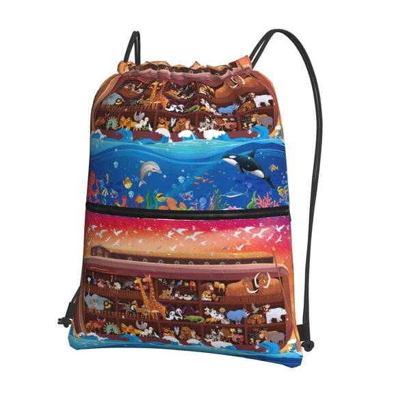 Naloa Animals On Noah's Ark2 Drawstring Backpack String Bag Cinch Water Resistant for Gym Shopping Sport Yoga