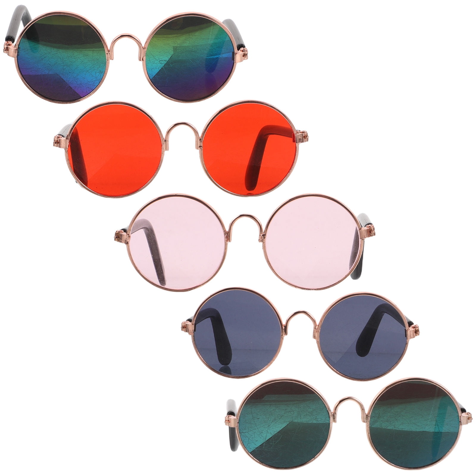 BESTYASH 5Pairs Dog Eyewear Round Metal Frame Lightweight Durable Metal for Pet Birthday Party