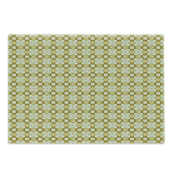 Bohemian Cutting Board, Graphic Florals with Blending Intersecting Petals Repetitive Style, Decorative Tempered Glass Cutting and Serving Board, Large Size, Khaki Seafoam Eggshell, by Ambesonne