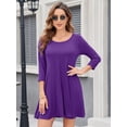 thumbnail image 3 of Casual Fall Dresses for Women, 3/4 Sleeve T Shirt Dress Crew Neck Flowy Loose Fits Swing Dress with Pockets, M, 3 of 9
