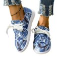 thumbnail image 5 of Women Vintage Denim Abstract Print Boat Shoes, Lightweight Breathable Lace Up Casual Flats Non Slip Thick Rubber Sole Daily Walking Shoes, 5 of 7