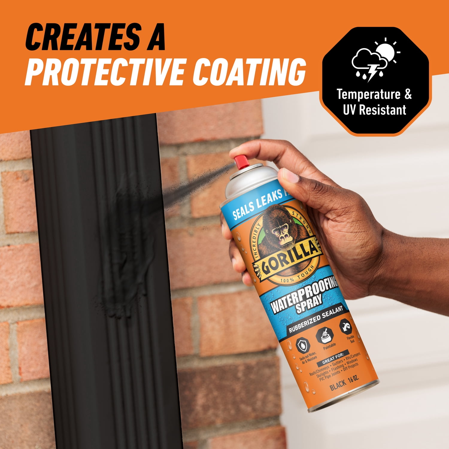 (3 pack) Gorilla Waterproof Patch & Seal Rubberized Sealant Spray, Black, 16 Ounce