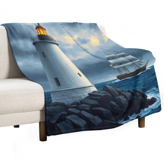 GXFC Stormy Sea Lighthouse and Sailboat Blanket, comfortable and soft, warm casual blanket, winter sofa dormitory home decoration 40x50 inches.