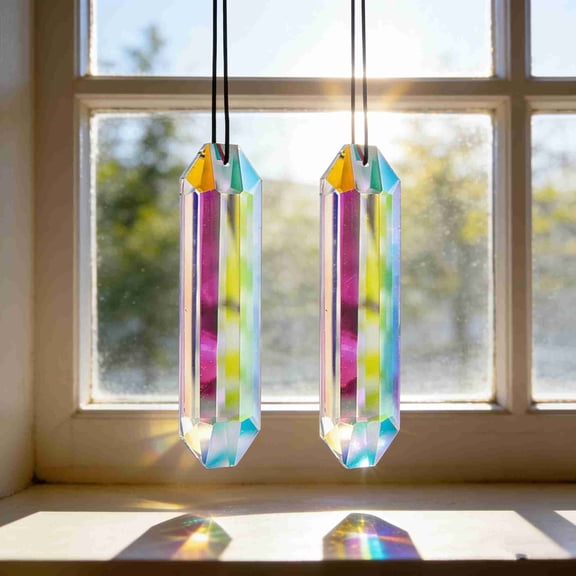 5" Large Crystal Sun Catcher Prisms, 2 Pcs Hanging Suncatchers with Glass Prism for Windows, Balcony, Kitchen, Garden Decoration
