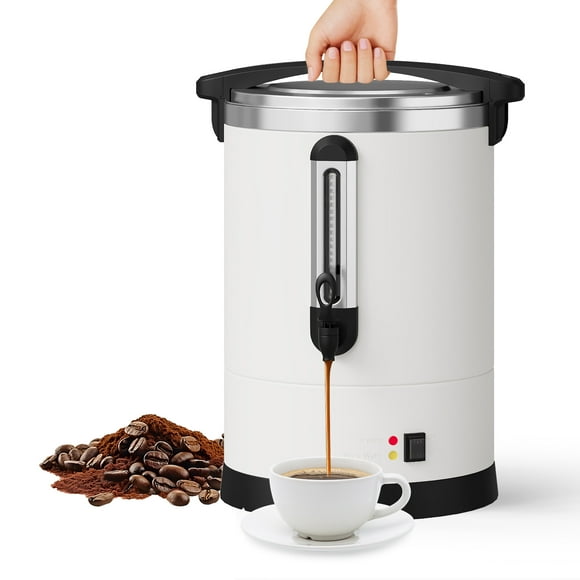 Twister.CK Commercial Coffee Urn, 100 Cups Double Stainless Steel Coffee Maker Dispenser Fast Brew, Hot Water Urn for Catering, Meeting, Wedding, White