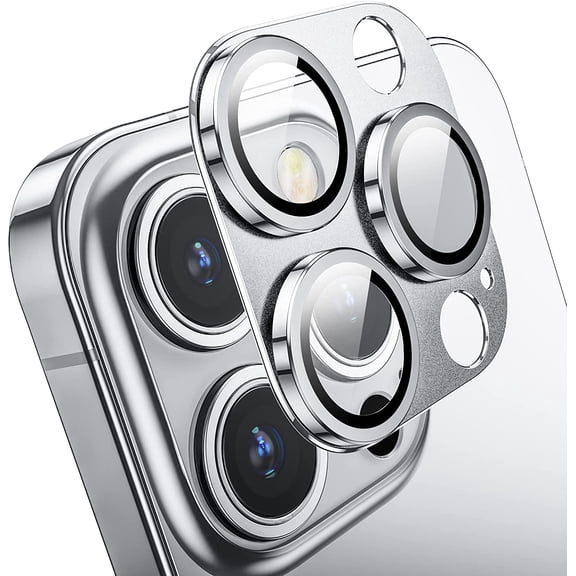 Camera Lens Protector for iPhone 14 Pro/iPhone 14 Pro Max, Alloy Metal Camera Cover with Tempered Glass Screen Protector Accessories,Case Friendly,Scratch Resistant,Easy to Install -Sliver