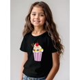 thumbnail image 1 of Camiseta de punto de algodón suave para niña [Ajuste elástico] - Cuello redondo informal con estampado de helado y fresa, cómoda camiseta de verano para niñas., 1 of 6