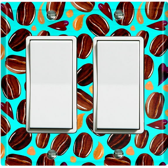 Metal Light Switch Wall Plate Outlet Cover (Coffee Mocha Espresso Bean Chocolate Caramel Heart Drip Love Teal - Double Rocker)