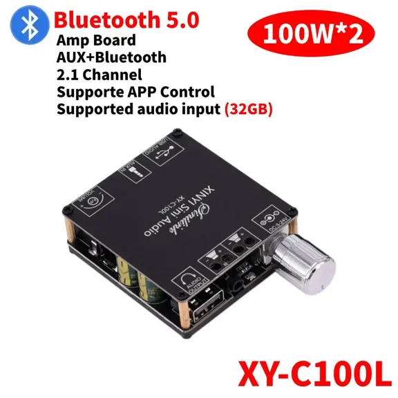 Bluetooth 5.0 Amplifier Board 100Wx2 - TPA3116D2 Stereo Audio Power Amp Module With Bass Treble Control, For Subwoofer, Home Theater, DIY Speaker Projects