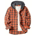 thumbnail image 2 of LTTVQM Men's Plaid Hoodie Casual Button Down Flannel Shirt Regular Fit Long Sleeve Shirts Checkered Spring Fall Jacket with Hooded Orange S, 2 of 4