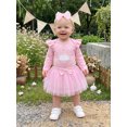 thumbnail image 4 of RUINIXCW Baby Girl Half Birthday Outfits Cake Embroidery Long Sleeve Round Neck Romper Tulle Skirt Bow Headband 3 Pcs Set, 4 of 9