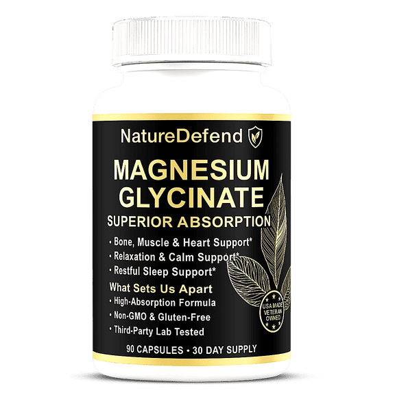 NatureDefend Magnesium Glycinate Supplement, Sleep & Muscle Support, 60 Capsules, Veteran-Owned, USA Made