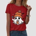 thumbnail image 2 of Yuncity Summer Shirts For Women Halloween Ghosts Graphic Tshirt Short Sleeve Crew Neck Casual Stylish Outdoor Athletic Tops Size M Red, 2 of 5