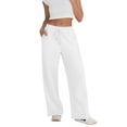 thumbnail image 2 of Womens Wide Leg Sweatpants High Waisted Baggy Lounge Pants Drawstring Flared Joggers with Pockets White XL, 2 of 7
