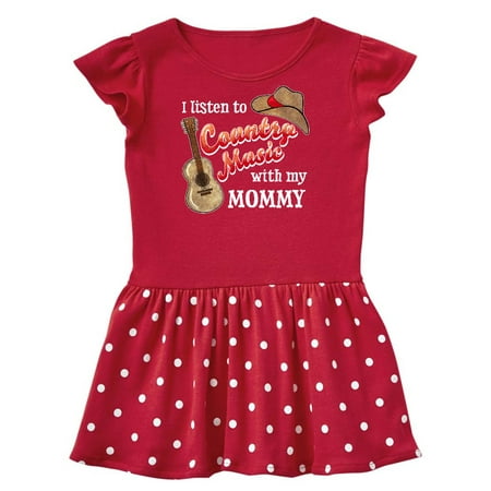 

Inktastic I Listen to Country Music with my Mommy Guitar and Hat Gift Toddler Girl Dress