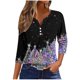 thumbnail image 2 of Puntoco Camiseta informal con cuello en V y botones con estampado navideño de moda para mujer, blusa holgada de manga 3/4, 2 of 5