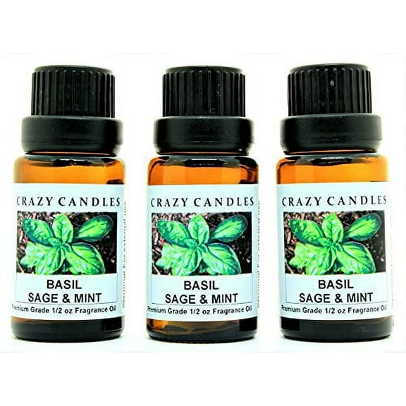 Crazy Candles Basil Sage & Mint (Made in USA) 3 Bottles 1/2 FL Oz Each (15ml) Premium Grade Scented Fragrance Oil
