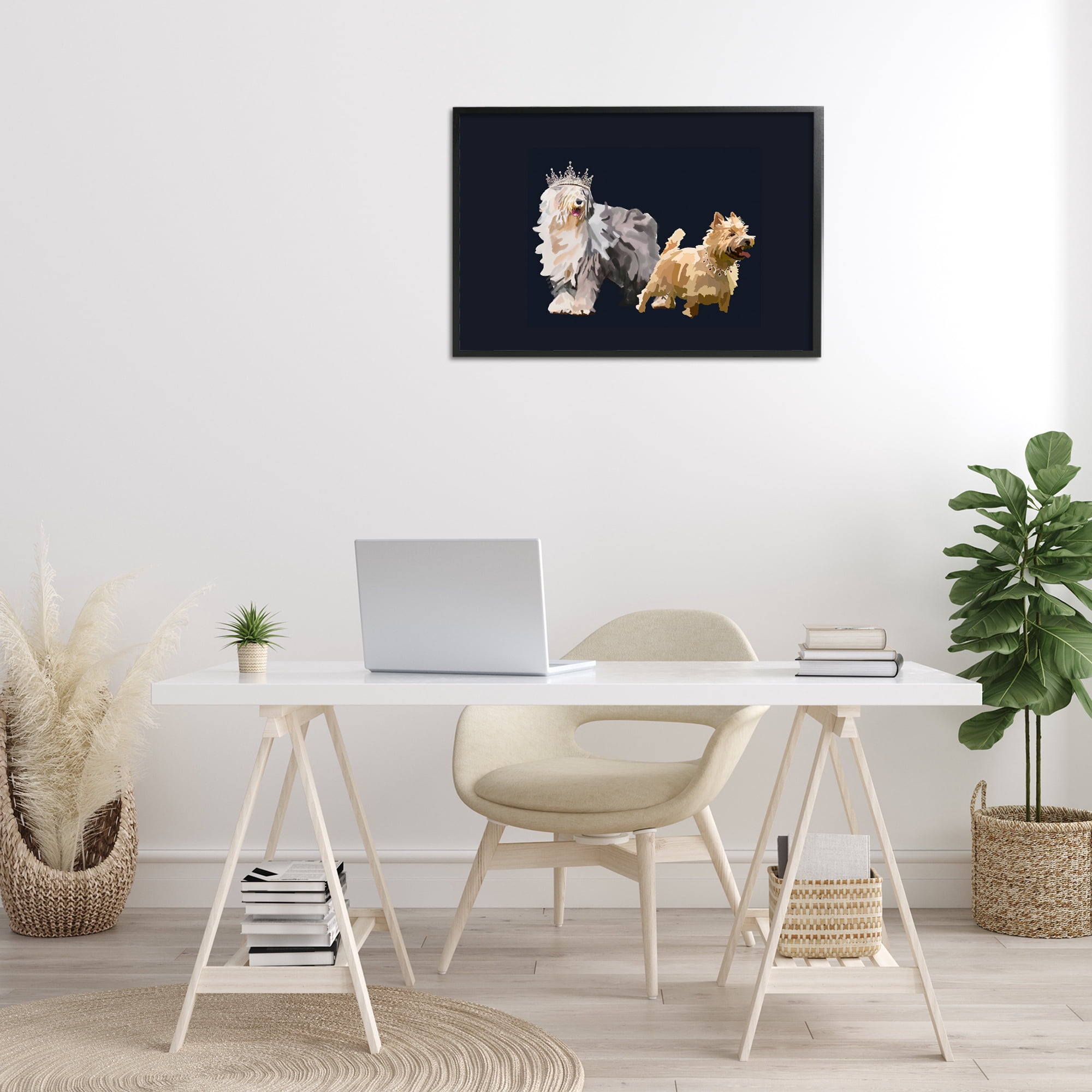 Stupell Industries Dog Duo with Crowns Animals & Insects Painting Black Framed Art Print Wall Art, 30 x 20