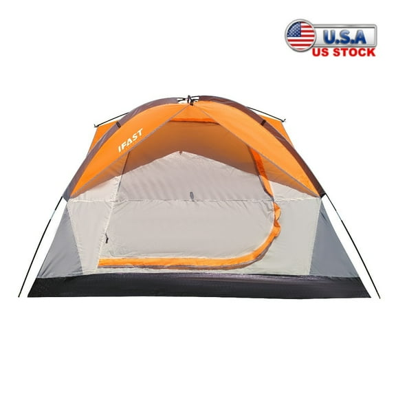 Tcbosik 4-6 Person Waterproof Windproof Family Camping Tent, Portable Easy Set Up Tent with Carry Bag, Net Bag and Top Hook, Outdoor Tent with Mesh Windows, Orange