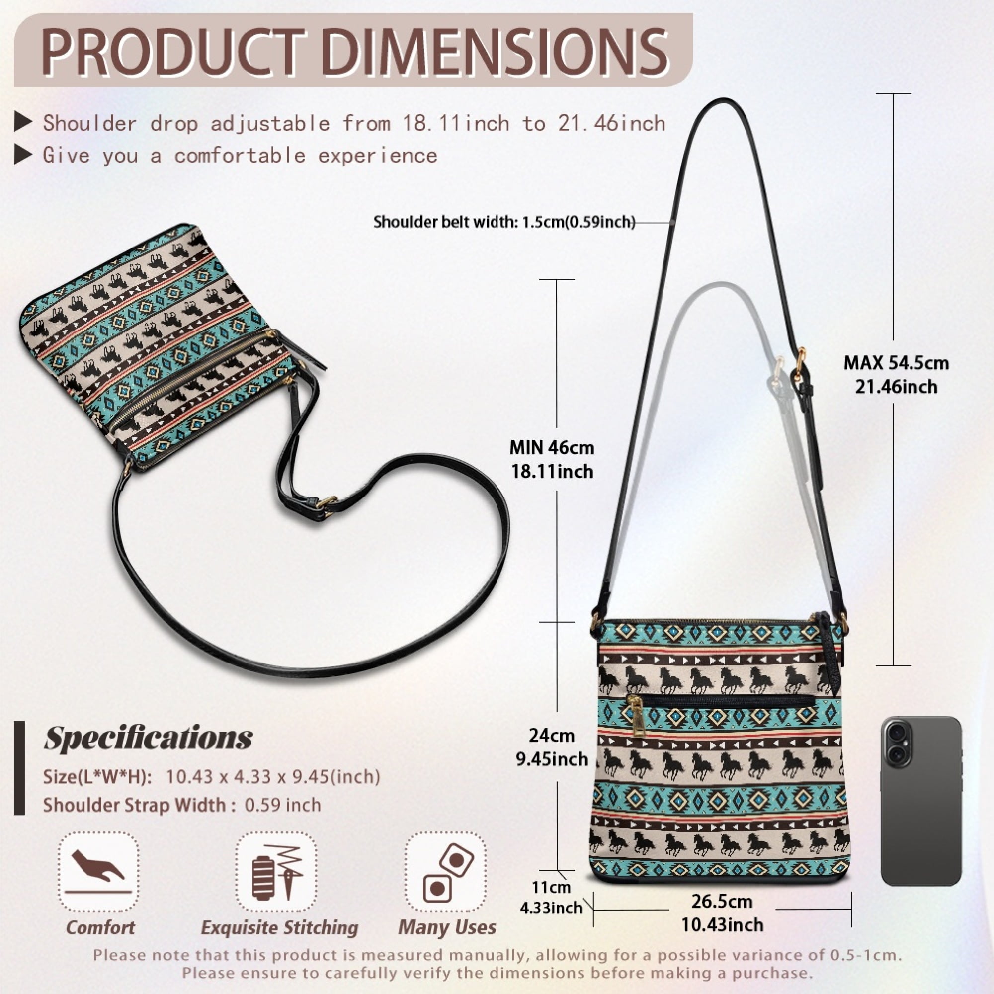 ZUXONGSY Aztec Horse Print Shoulder Handbag for Women Fashion Crossbody Travel Purse PU Leather Satchel with Adjustable Wide Strap for Shopping Working