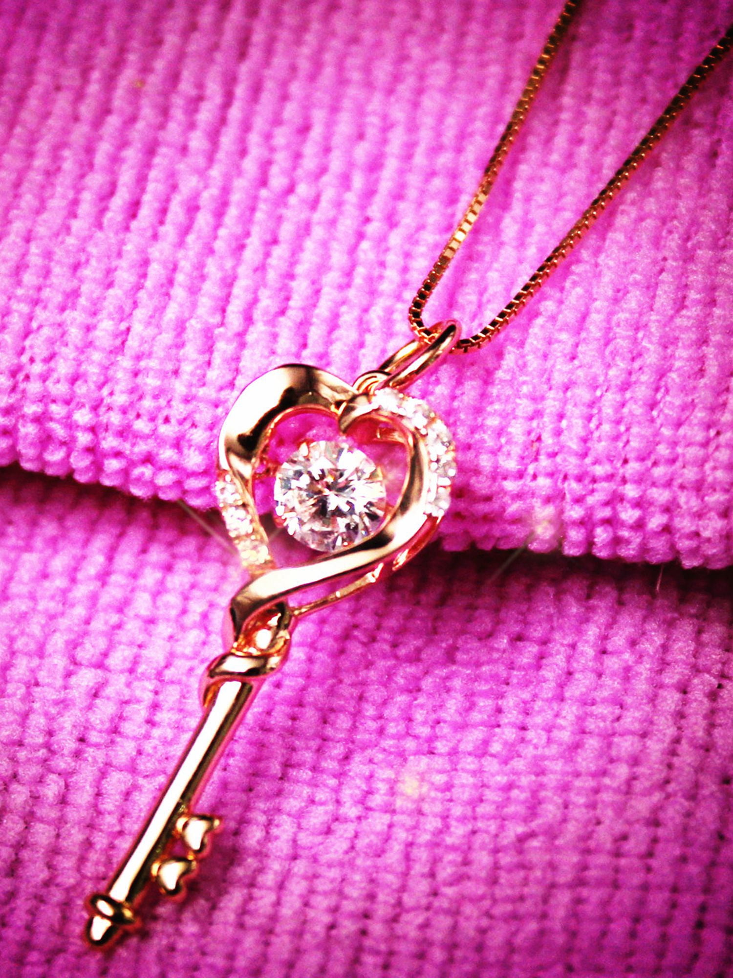 MABELLA Dancing Diamond Key to Heart Rose Gold Plated Sterling Silver Key Pendant Necklace, Mother's Day Gifts for Women