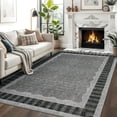 thumbnail image 4 of Nanan 8'x10' Machine Washable Area Rug Classic Solid Striped Wavy Border Non-Slip Indoor Floor Carpet for Living Room Bedroom Entryway, Black Grey, 4 of 8
