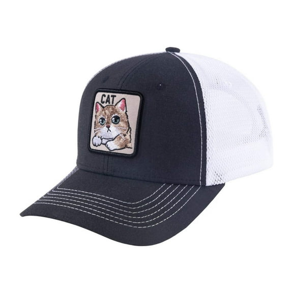 Unisex Embroidered The Cat, 6-Panel Trucker Hat, Dark Grey/White, Adjustable Fit