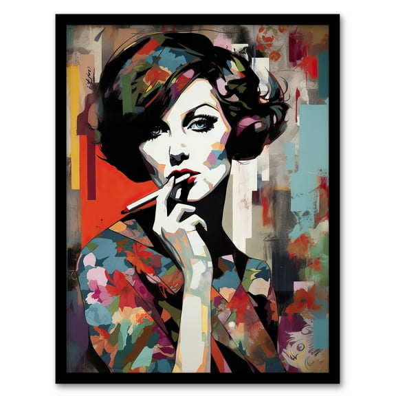 Femme Fatale Beauty Portrait Oil Painting Woman In Floral Fashion Vibrant Colourful Bold Pop Art Modern Painting Art Print Framed Poster Wall Decor 12x16 inch