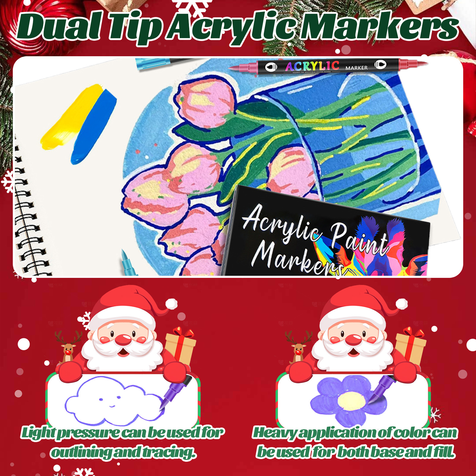 12/24/36/48 Pcs Dual Tip Acrylic Paint Markers, Acrylic Paint Pens Extra Fine Tip Acrylic Paint Markers for Rock Painting, Ceramic, Stone, Wood, Canvas, Stone, DIY Crafts Card Making