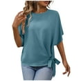 thumbnail image 2 of ECZHAW Women's Batwing Sleeve Knot Side Round Neck Blouse Shirt Top,, 2 of 7