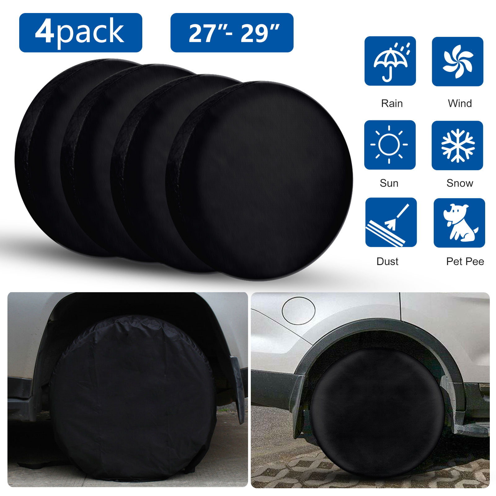 Heavy-Duty Waterproof Wheel Cover Vinyl Cover with All-Weather Protection Grey, 27 Inch-29 InchD*9 Spare Tire Cover - 1 Piece, 1 PVC Bag
