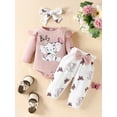 thumbnail image 2 of Qtinghua 3Pcs Newborn Baby Girls Fall Winter Clothes Elephant Print Long Sleeves Romper and Pants Headband Outfits Pink 12-18 Months, 2 of 9